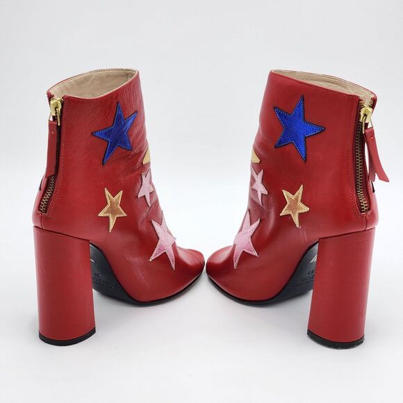 Tommy Hilfiger Metallic Stars Peep Toe Booties Red Pink Blue Gold Size 37 - Picture 5 of 8